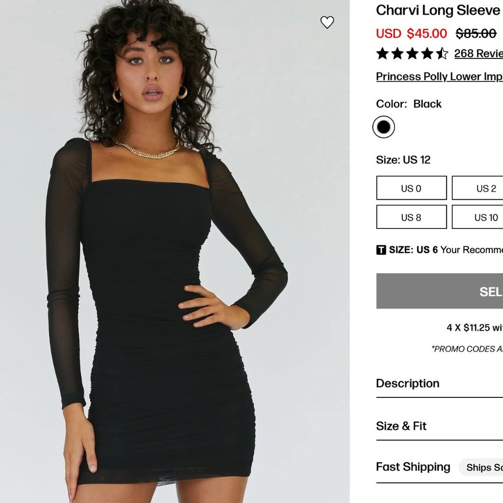 Charvi Long Sleeve Mini Dress Black